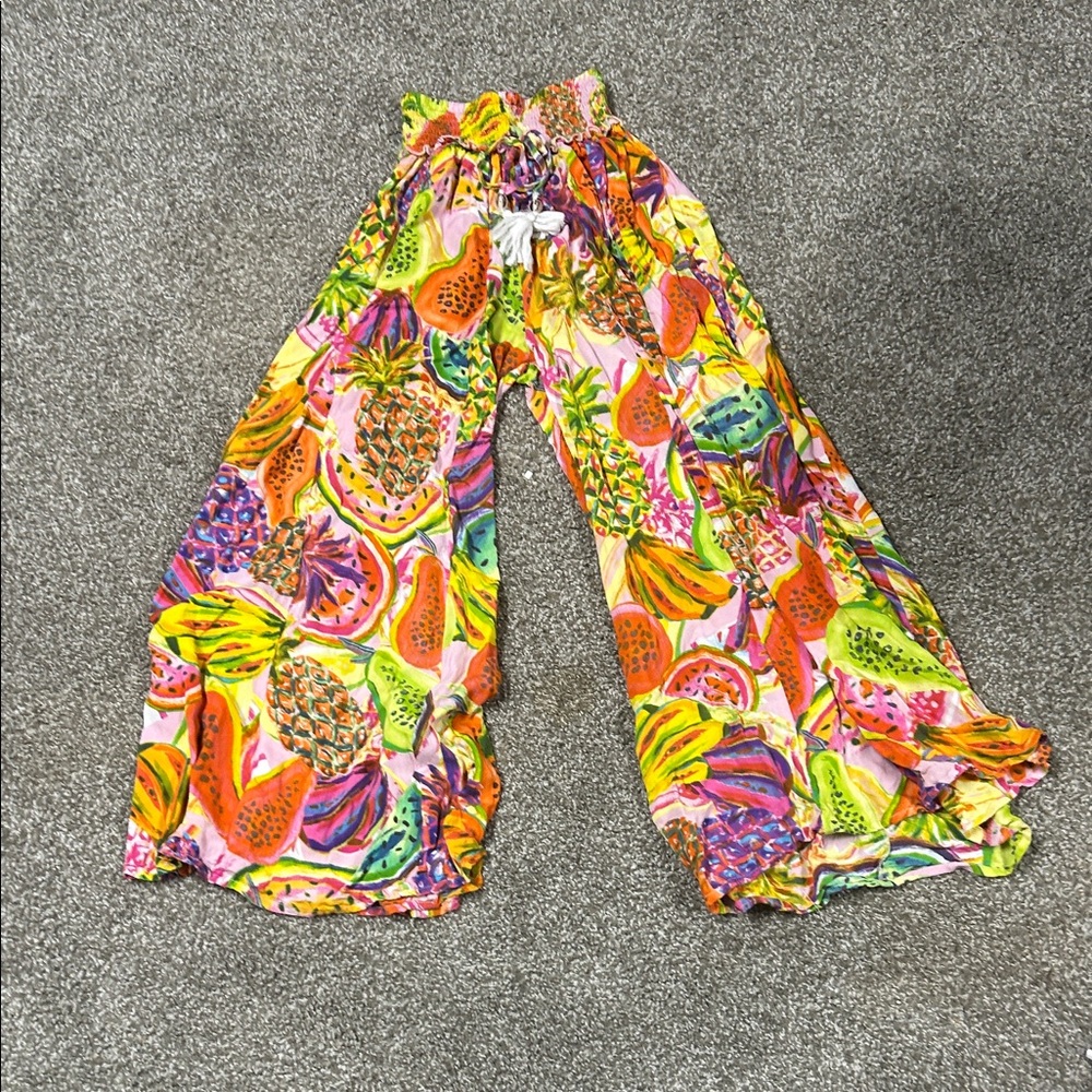 Vibrant Fruit Print Wide-Leg Pants